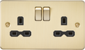 Knightsbridge MLA FPR9000BB Flat plate 13A 2G DP switched socket - brushed brass with black insert