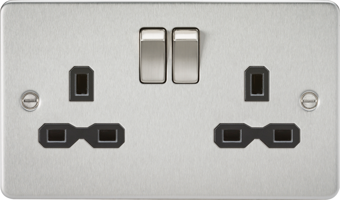 Knightsbridge MLA FPR9000BC Flat plate 13A 2G DP switched socket - brushed chrome with black insert