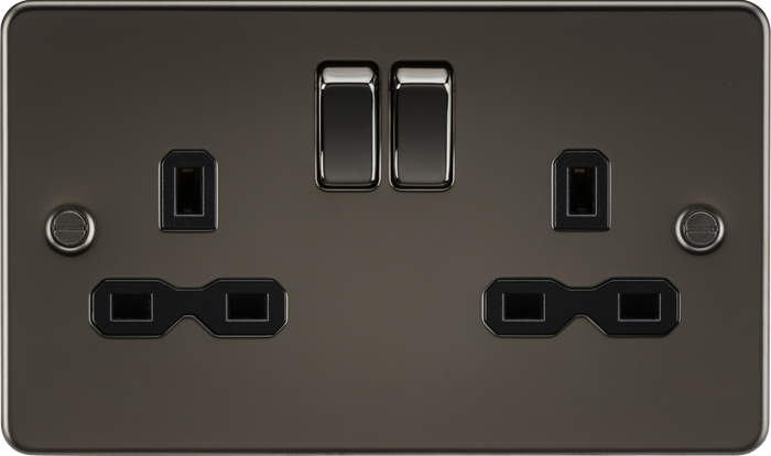 Knightsbridge MLA FPR9000GM Flat plate 13A 2G DP switched socket - gunmetal with black insert