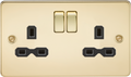 Knightsbridge MLA FPR9000PB Flat plate 13A 2G DP switched socket - polished brass with black insert