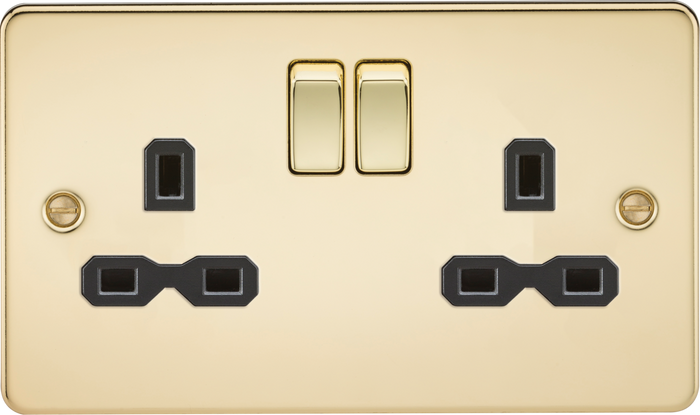 Knightsbridge MLA FPR9000PB Flat plate 13A 2G DP switched socket - polished brass with black insert