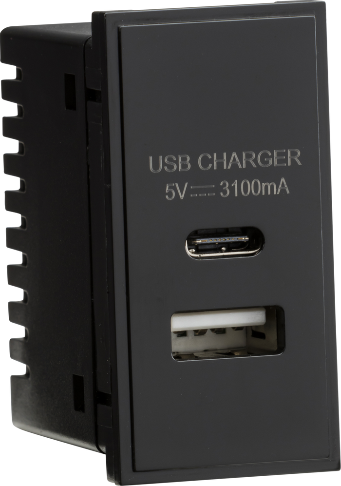 Knightsbridge MLA NETUSBCBK Dual USB Charger (3.1A) Module 25 x 50mm - Black
