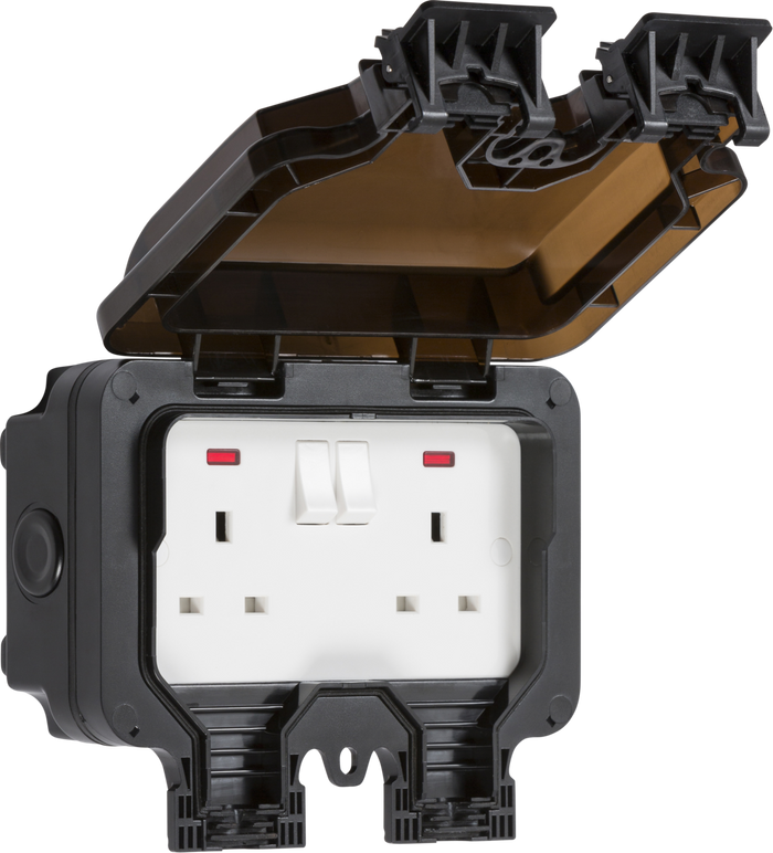 Knightsbridge MLA OP9N IP66 13A 2G DP switched socket with neons - Black