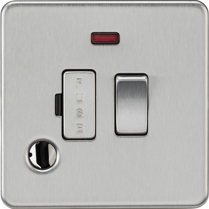 Knightsbridge MLA Screwless SF6300FBC 13A Switched Fused Spur with Neon and Flex Outlet - Brushed Chrome