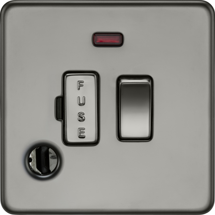 Knightsbridge MLA Screwless SF6300FBN 13A Switched Fused Spur with Neon and Flex Outlet - Black Nickel