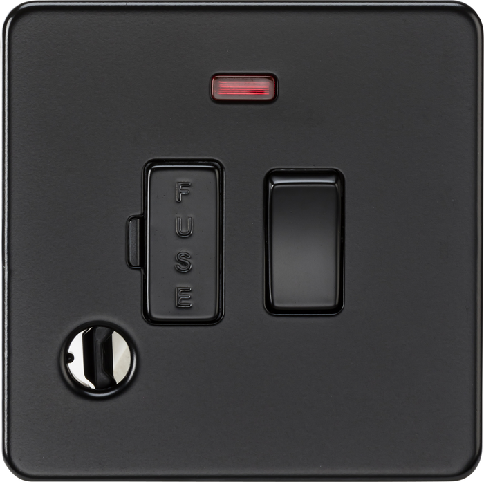 Knightsbridge MLA Screwless SF6300FMBB 13A Switched Fused Spur with Neon and Flex Outlet - Matt Black