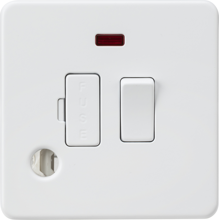 Knightsbridge MLA Screwless SF6300FMW 13A Switched Fused Spur with Neon and Flex Outlet - Matt White