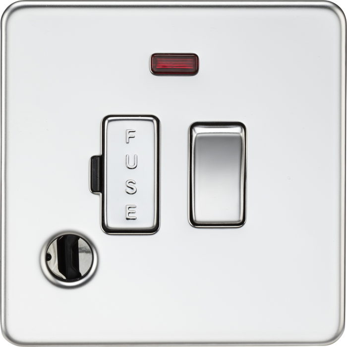 Knightsbridge MLA Screwless SF6300FPC 13A Switched Fused Spur with Neon and Flex Outlet - Polished Chrome