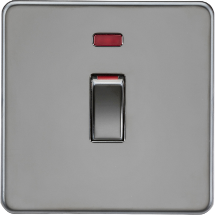 Knightsbridge MLA Screwless SF81MNBN 45A 1G DP switch with neon - black nickel