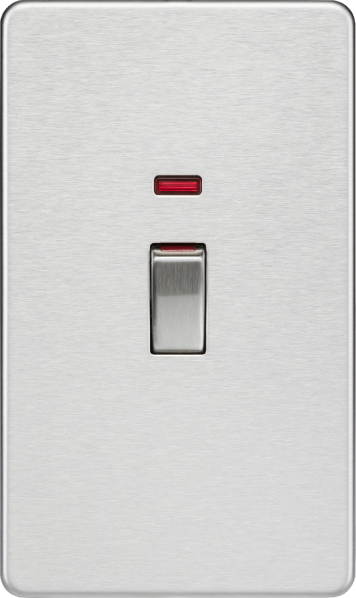 Knightsbridge MLA Screwless SF82MNBC 45A 2G DP switch with neon - brushed chrome