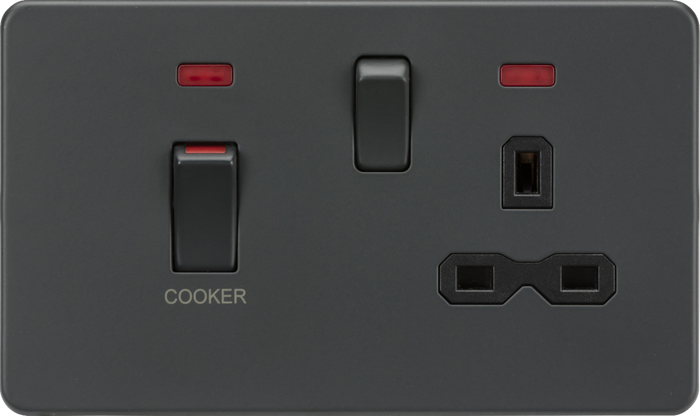Knightsbridge MLA Screwless SFR83MNAT 45A DP switch and 13A switched socket with neons - anthracite