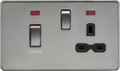 Knightsbridge MLA Screwless SFR83MNBN 45A DP switch and 13A switched socket with neons - black nickel
