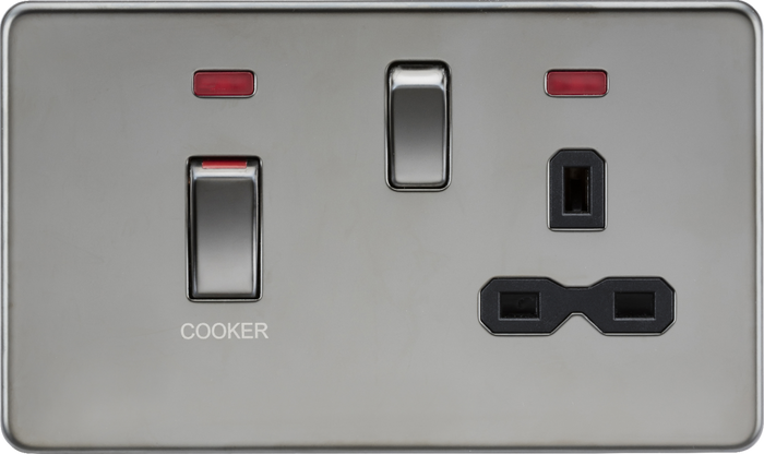 Knightsbridge MLA Screwless SFR83MNBN 45A DP switch and 13A switched socket with neons - black nickel