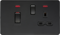 Knightsbridge MLA Screwless SFR83MNMBB 45A DP switch and 13A switched socket with neons - matt black
