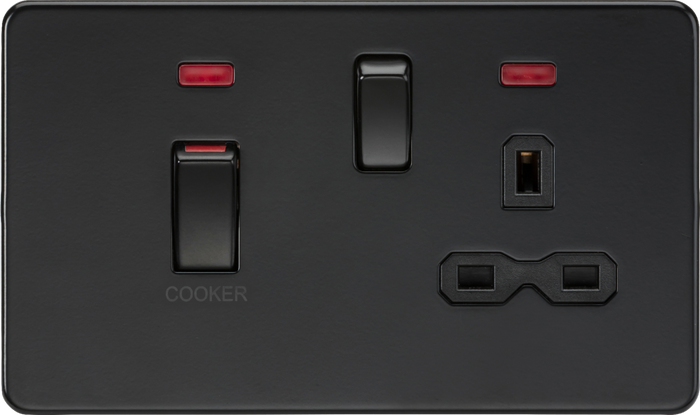Knightsbridge MLA Screwless SFR83MNMBB 45A DP switch and 13A switched socket with neons - matt black