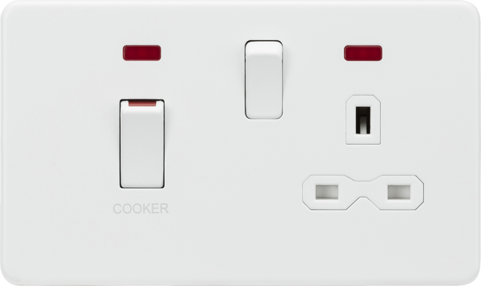Knightsbridge MLA Screwless SFR83MNMW 45A DP switch and 13A switched socket with neons - matt white