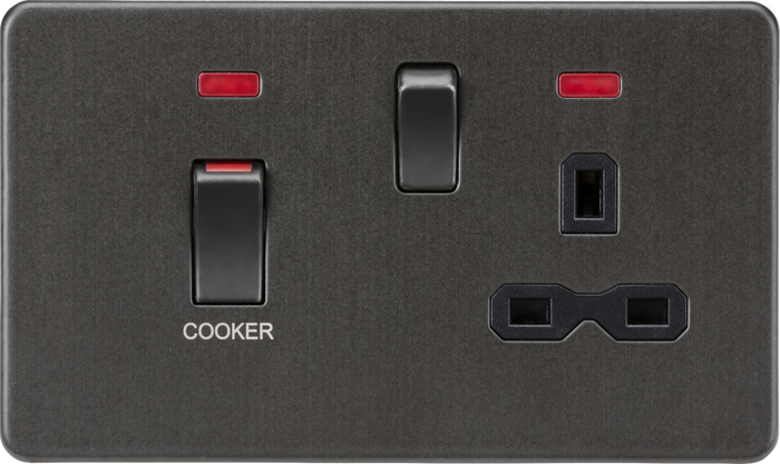 Knightsbridge MLA Screwless SFR83MNSB 45A DP switch and 13A switched socket with neons - smoked bronze