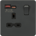 Knightsbridge MLA Screwless SFR9919AT 13A 1G Switched Socket with dual USB [FASTCHARGE] A+C - Anthracite