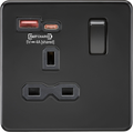 Knightsbridge MLA Screwless SFR9919MBB 13A 1G Switched Socket with dual USB [FASTCHARGE] A+C - Matt Black