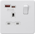 Knightsbridge MLA Screwless SFR9919MW 13A 1G Switched Socket with dual USB [FASTCHARGE] A+C - Matt White