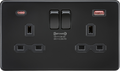 Knightsbridge MLA Screwless SFR9945MBB 13A 2G DP Switched Socket with Dual USB A+C [45W FASTCHARGE] - Matt Black
