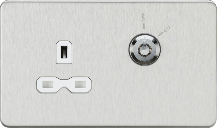 Knightsbridge MLA Screwless SFR9LOCKBCW 13A 1G DP Lockable socket - Brushed Chrome with white insert