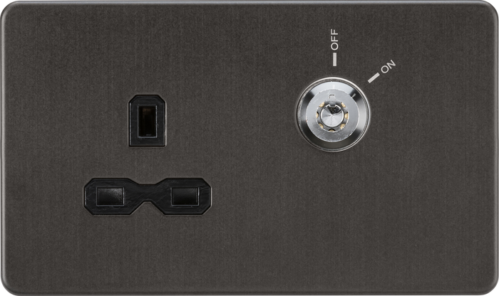 Knightsbridge MLA Screwless SFR9LOCKSB 13A 1G DP Lockable socket - Smoked Bronze with black insert