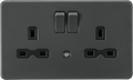 Knightsbridge MLA Screwless SFR9NLAT 13A 2G DP switched socket with night light function - Anthracite