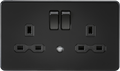 Knightsbridge MLA Screwless SFR9NLMBB 13A 2G DP switched socket with night light function - Matt black