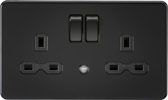 Knightsbridge MLA Screwless SFR9NLMBB 13A 2G DP switched socket with night light function - Matt black