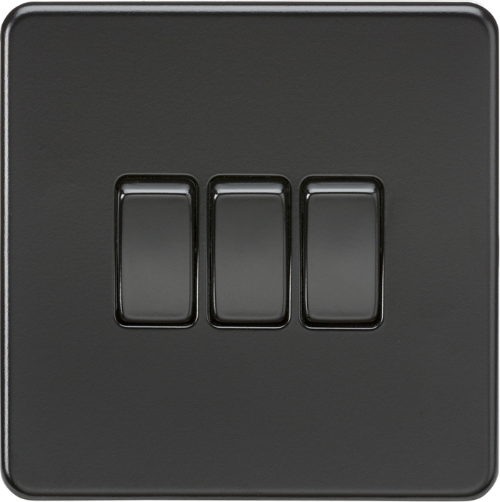 Knightsbridge MLA SF4000MBB Screwless 10AX 3G 2-Way Switch - Matt Black with black rockers