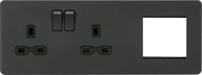 Knightsbridge MLA SFR192LAT Screwless 13A 2G DP Socket + 2G Modular Combination Plate - Anthracite