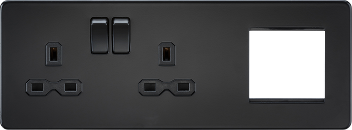 Knightsbridge MLA SFR192LMBB Screwless 13A 2G DP Socket + 2G Modular Combination Plate - Matt Black