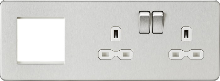 Knightsbridge MLA SFR192RBCW Screwless 13A 2G DP Socket + 2G Modular Combination Plate - Brushed Chrome
