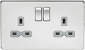 Knightsbridge MLA SFR9000PCG Screwless 13A 2G DP switched socket - polished chrome with grey insert