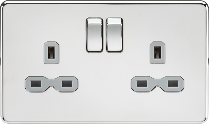Knightsbridge MLA SFR9000PCG Screwless 13A 2G DP switched socket - polished chrome with grey insert