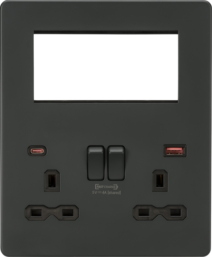 Knightsbridge MLA SFR994AT Screwless Small Multimedia Combination  Plate with FASTCHARGE - Anthracite