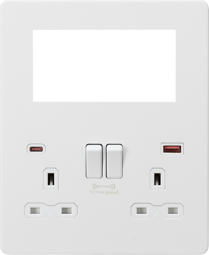Knightsbridge MLA SFR994MW Screwless Small Multimedia Combination  Plate with FASTCHARGE - Matt White