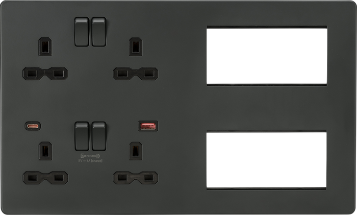 Knightsbridge MLA SFR998AT Screwless Combination Plate with Dual USB FASTCHARGE A+C - Anthracite