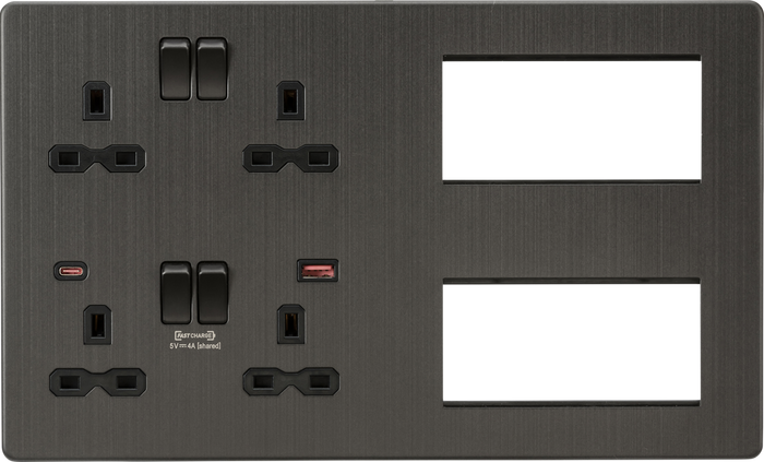 Knightsbridge MLA SFR998SB Screwless Combination Plate with Dual USB FASTCHARGE A+C - Smoked Bronze