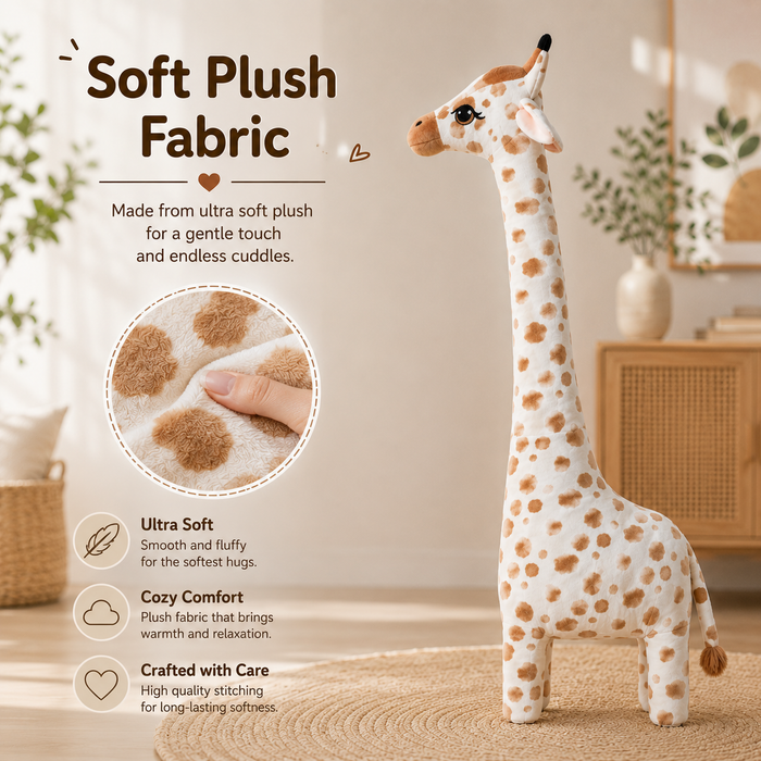 Large Giraffe Plush Toy, Stuffed Animal Pillow, Brown and White Nursery Decor