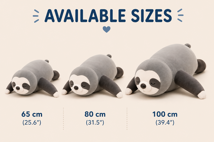 Sloth plush pillow available sizes 65 80 and 100 cm