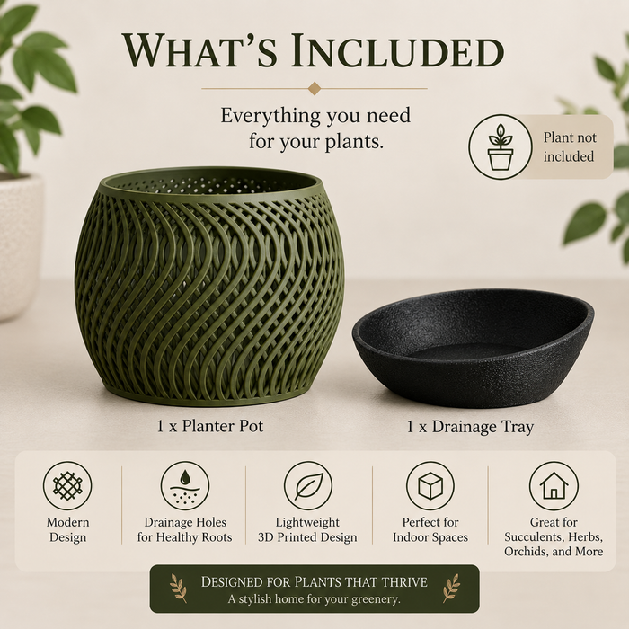 Planter pot and drainage tray included