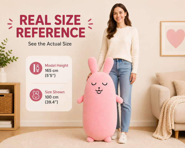 Pink rabbit pillow 100 cm size reference