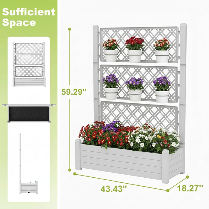 Plastic Raised Garden Bed with Trellis, Extra Tall Vertical Planter – Ashen Gray