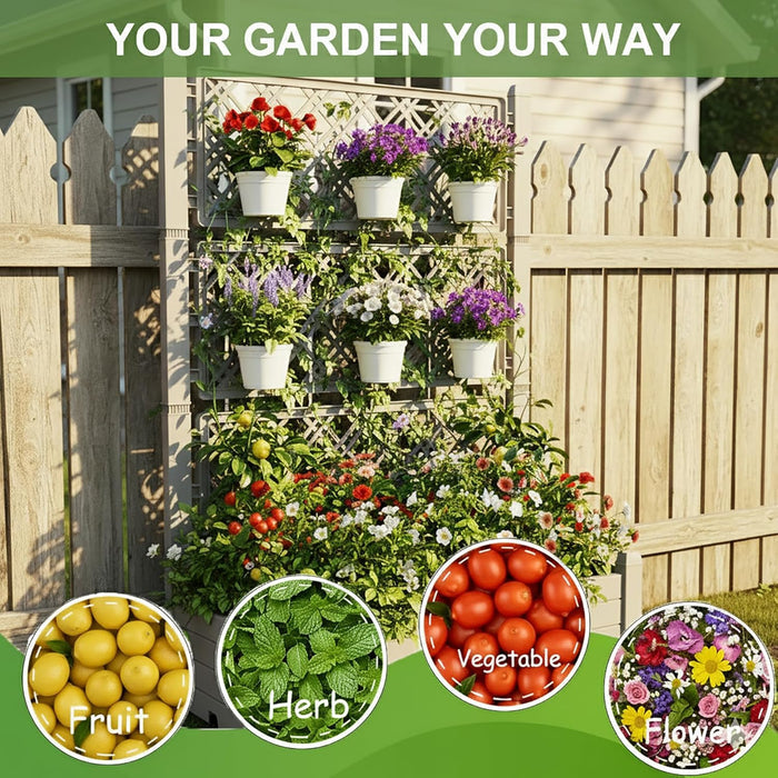 Plastic Raised Garden Bed with Trellis, Extra Tall Vertical Planter – Ashen Gray