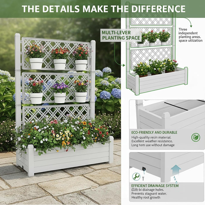 Plastic Raised Garden Bed with Trellis, Extra Tall Vertical Planter – Ashen Gray