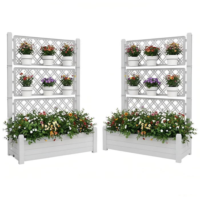 Plastic Raised Garden Bed with Trellis, Extra Tall Vertical Planter – Ashen Gray