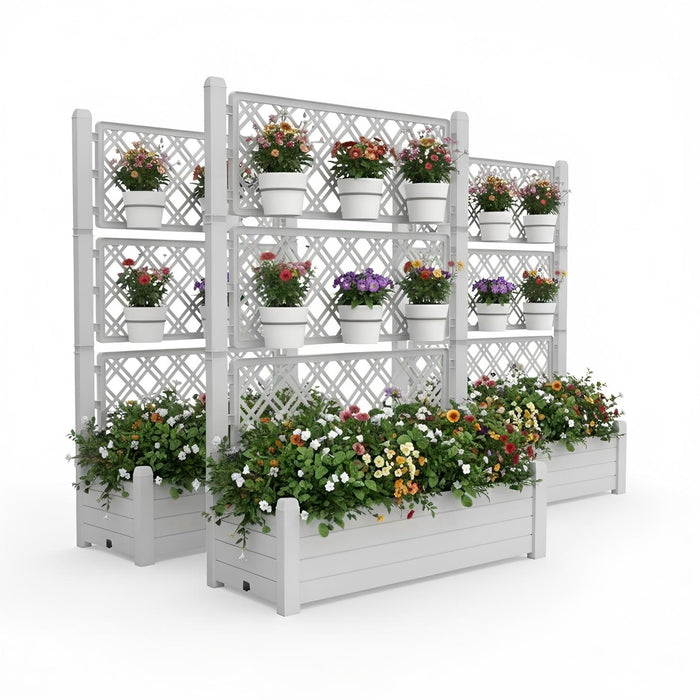 Plastic Raised Garden Bed with Trellis, Extra Tall Vertical Planter – Ashen Gray