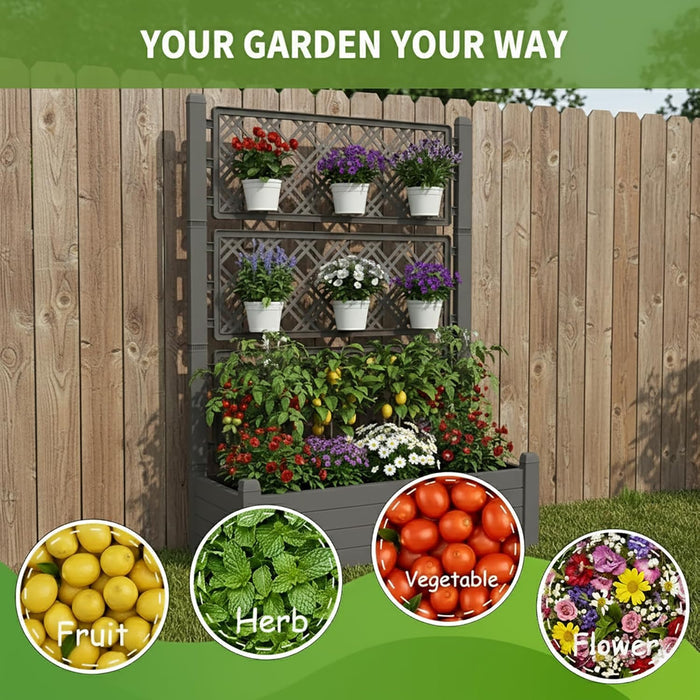 Plastic Raised Garden Bed with Trellis, Extra Tall Vertical Planter – Stone Coffee